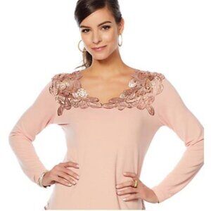 Joan Boyce HSN Top Rose Gold Pink XL Extra Large Lace Church Party NWT Cruise